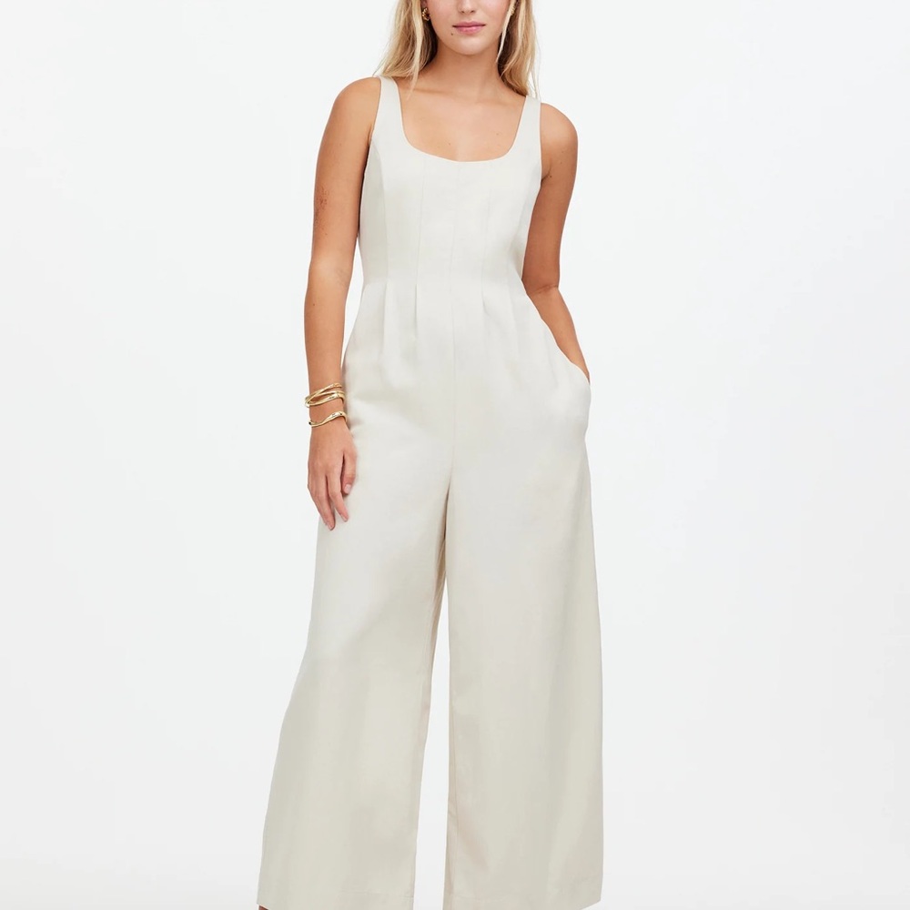 Madewell Wide-Leg Tank Jumpsuit in Drapey Twill in Muted Stone